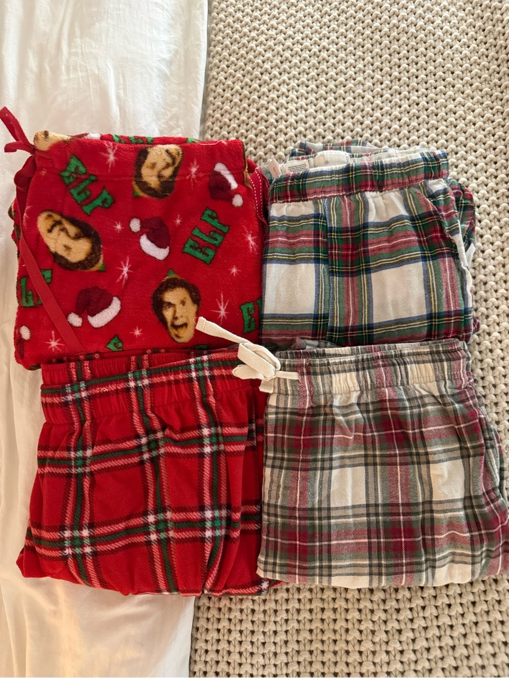 Adult Red Plaid and Holiday Print Pajama Bottoms Set